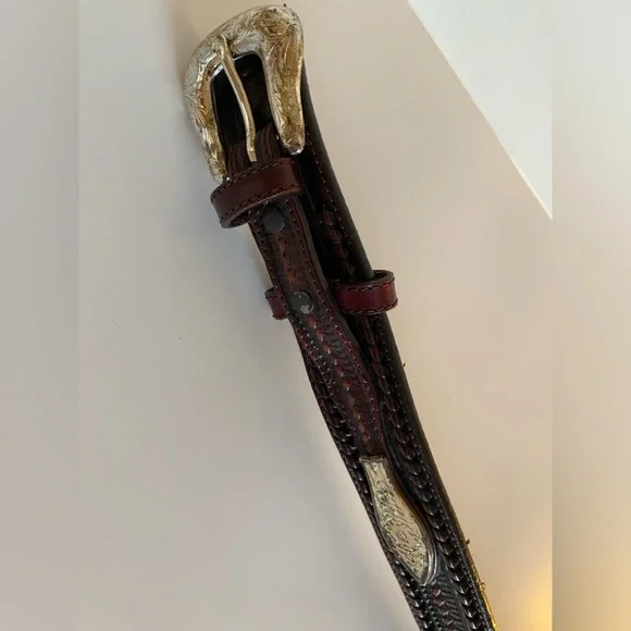 Vintage Resistol Leather Silver Tone Belt 36 Waist 36/90 Brown Full Grain - Picture 5 of 10